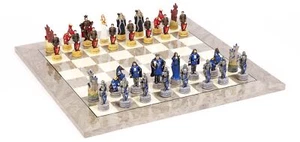 Solid Marble Resin King Arthur Chessmen Felted Bottoms Superior Chess Board Set - Picture 1 of 2