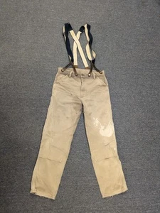 Carhartt Suspender Double Knee Work Pants Union Made USA Distressed 36x33 Brown - Picture 1 of 14