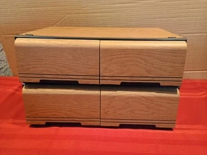 2 Vintage Woodgrain Drawer VHS Storage Cabinet Hold 18 VCR Video Tapes Faux Wood - Picture 1 of 9