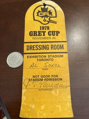 CFL  Football 1978 GREY CUP Dressing Room Pass Jack Gaudaur Commissioner Issued - Image 1 of 2