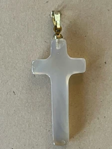 Colgante Cruz Estrecha Piedra Beige Palestino Tallado a Mano - Imagen 1 de 3