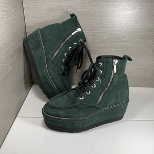 Free People Suede Moccasin Platform Boots In Green-Women Size 38 US 7.5 - Picture 1 of 11