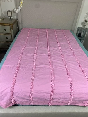 Pink curtain panle Girls room ruffle 100% cotton machine washable - Image 1 of 4