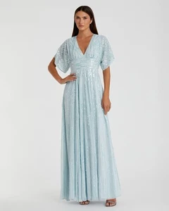 Nuevo con etiquetas Vestido de Noche Mac Duggal 10807 Talla 10 Azul Polvo Adornado Cuello en V $598 - Imagen 1 de 14