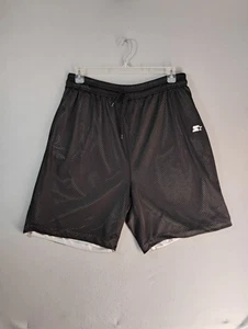 VTG Starter Mens Shorts XL Black Silver Reversible Drawstring Slash Pockets - Picture 1 of 8