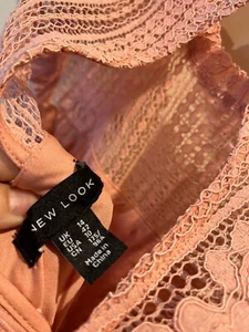 New Look Dress Size 14 Pink Fit Flare Sleeveless Lace Open Back Occasion Elegant - Picture 1 of 7