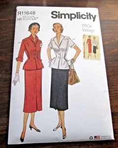 SIMPLICITY R11648 NEW 2 Pc Jacket Skirt Suit RETRO 50's Women 6 8 10 12 14 - Picture 1 of 4