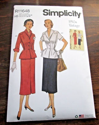 SIMPLICITY R11648 NEW 2 Pc Jacket Skirt Suit RETRO 50's Women 6 8 10 12 14 - Image 1 of 4