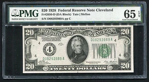 FR. 2050-D 1928 $20 FRN “NUMERICAL GOLD ON DEMAND” PMG GEM UNC-65EPQ (I) - Picture 1 of 2