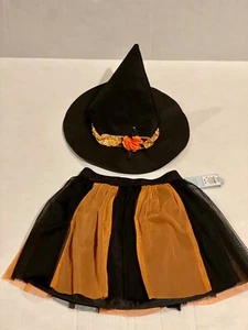 Cat & Jack Girls Medium 7/8 Halloween Skirt Black Orange Pumpkins Fall With Hat - Picture 1 of 4