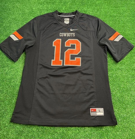 2013 Nike NCAA Oklahoma State Cowboys Black #12 Football Jersey Mens Size Large Cover