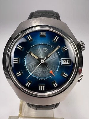 ALHIOR Superbe Montre Réveil À Sonnerie Automatique As 5007 1970’s Vintage Watch - Photo 1/4