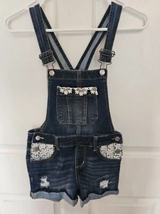 Girls Jordache overall jean shorts size medium 7-8 lace blue distressed - Picture 1 of 8