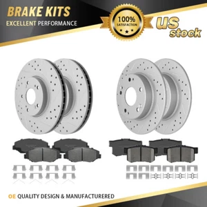 For Honda Civic 2.4L Front and Rear Drilled Disc Rotors Ceramic Brake Pads - Picture 1 of 6