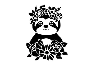 Schablone " Faultier mit Blumen... " auf A4 - Bild 1 von 1