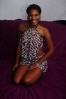 Curvy Black Woman busty glamour pose bikini lingerie vtg 35mm film Slide Z9f18