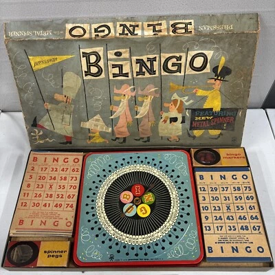 Vintage Pressman Bingo 50's 60's Bingo with Metal Spinner Made in USA Fun - Image 1 of 4