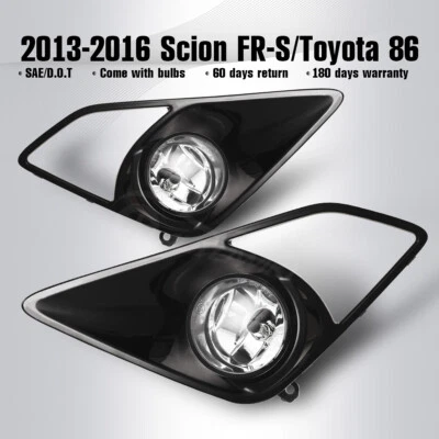 Fits 13-16 Scion FR-S Toyota 86 Fog Lights Clear Lens 1 Pair Wiring Kit Switch - Image 1 of 4