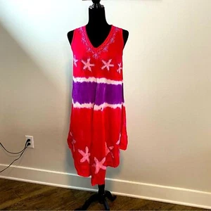 India Boutique Bohemia Star Sequins V Neck Asymmetric Tiedye Embroidery Sundress - Picture 1 of 16