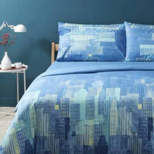 Bassetti complete duvet cover in cotton City Now C1 light blue - Picture 1 of 3