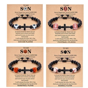 To my Son Inspirational Cross Beaded Bracelet Football Basketball Baseball Lover - Picture 1 of 33