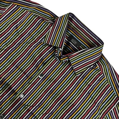 NOVA Camisa Masculina Eton Listrada de Algodão com Botões Multicolorida • 44 - Imagem 1 de 4
