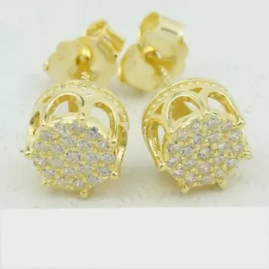14K Yellow Gold Plated 2Ct Round Cut Lab Created Diamond Cluster Stud Earrings - Picture 1 of 2