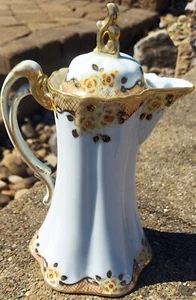 vintage nippon hand painted gold trim floral chocolate pot teapot - Picture 1 of 6