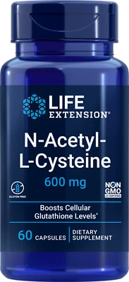 Life Extension não transgênico N-acetil-L-cisteína NAC 600mg 60 cápsulas. - Imagem 1 de 3