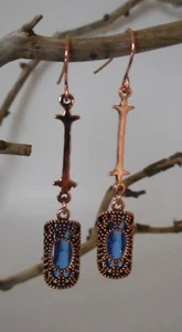 New blue drop earrings Art deco rose gold oblong pierced - Picture 1 of 2