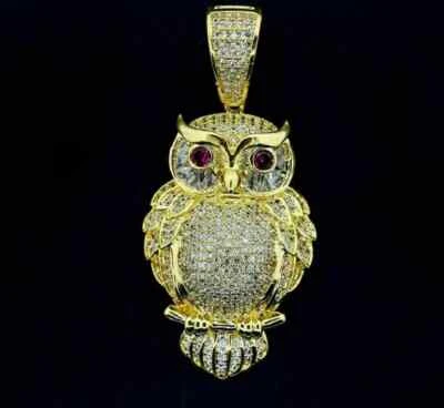 Owl Pendant Necklace 14K Yellow Gold Plated 1.80Ct Round Cut Lab Created Diamond - Image 1 of 4