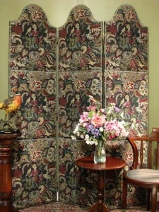 ARCHED 3 PANEL DOUBLE SIDED SCREEN / ROOM DIVIDER ~ UPHOLSTERED IN TAPESTRY - Picture 1 of 17
