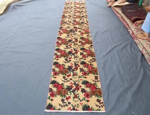 2x12 ft Red Beige Afghan Handmade Long Hallway Rug - Floral Gabbeh Runner Rug - Picture 1 of 12