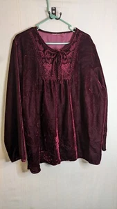 White Stag Purple Red Velvet Top 3X Peasant Embroidered Long Sleeve Boho - Picture 1 of 5