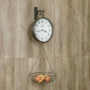 Large Vintage Inspired General Store Scale Clock with Hanging Vegetable Basket - Picture 1 of 6