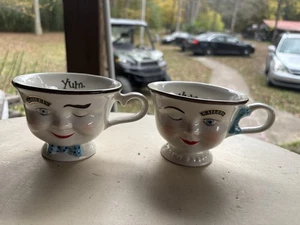 BAILEYS VTG Mr. & Mrs. "Yum" zwinkerndes Gesicht Tassen Set (2) anthropomorph - Bild 1 von 17
