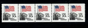 Stamp USA 20¢ Flag/Supreme Court - Plate #14 Coil Strips of 5 MNH stamps #1895 - Picture 1 of 2