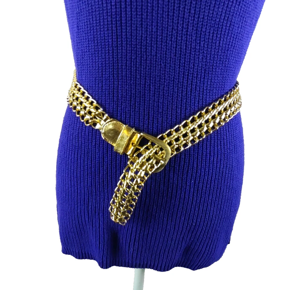 Cinturón Mujer Metal Vinilo Tono Dorado Bling Estilo Clásico 36" Largo Foto 1 de 4