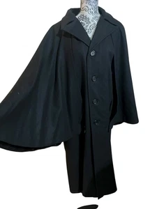 Texas Body Hangings Cape Long Coat Wool Overcoat Lined Black Oversized - Picture 1 of 7