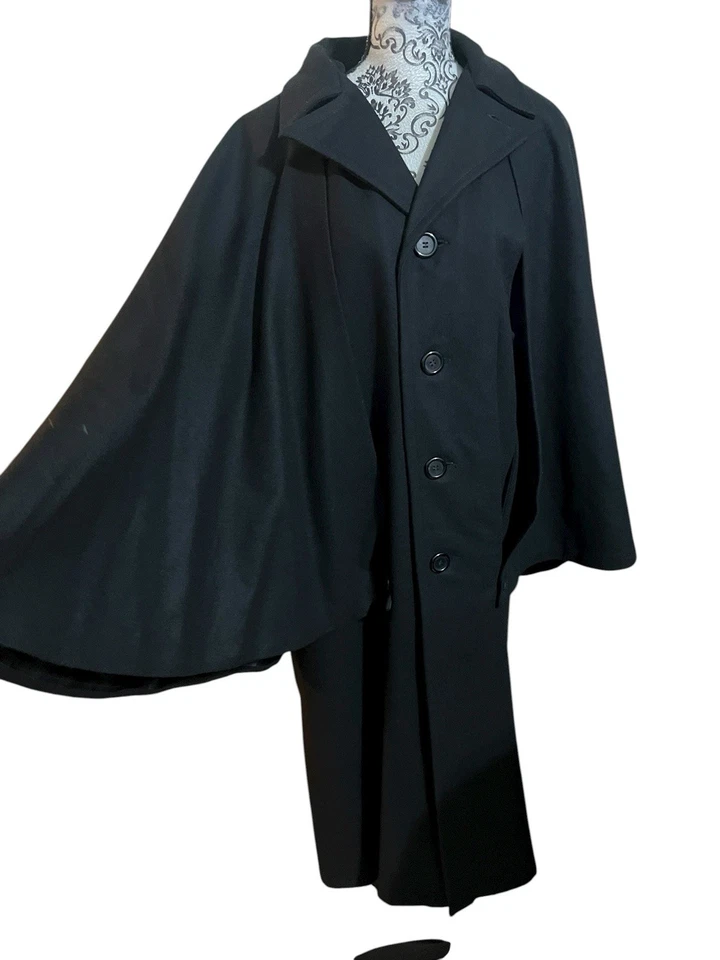 Texas Body Hangings Cape Long Coat Wool Overcoat Lined Black Oversized - Image 1 of 4