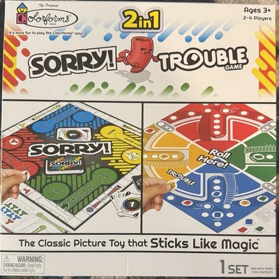Colorforms 2 in 1 Sorry! And Trouble Game Toy Ages 3+ Travel Gift 2-4 Player New - Image 1 of 2