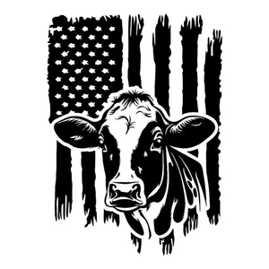 Distressed American Flag Steer Cow Farm Barn Farmer USA Patriot Decal Sticker - Picture 1 of 3
