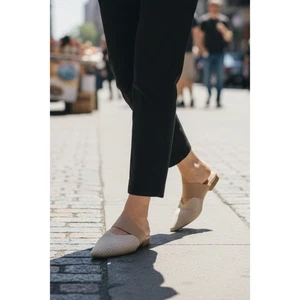 Damen Spitz Strick Pantoletten Absatz Slipper Pantoletten Sommer Beige Größe 39 (8,5) - Bild 1 von 10