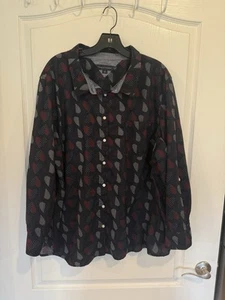 TOMMY HILFIGER Women's navy patriotic Heart-dot Print Button up Shirt plus sz 3x - Picture 1 of 7