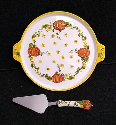 Temp-tations Calabaza Pastel Queso Snack Plato Servidor Cuchillo Plato Caída 13"   Foto 1 de 4