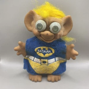 Vtg 1966 Uneeda Wishnik 5.5" Batman Troll Doll w/  Bulging Eyes Yellow Hair - Picture 1 of 4