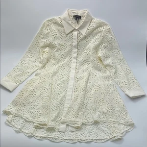 Donna Karan Eyelet Lace Shirt Dress Medium Cotton Long Sleeve Elegant See Throu - Picture 1 of 15