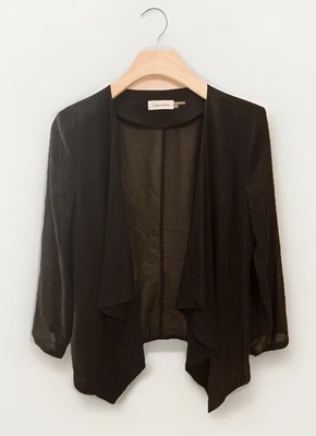 Blazer para mujer Calvin Klein de gasa transparente encogido de hombros negro frente mosca pequeño/mediano Foto 1 de 4