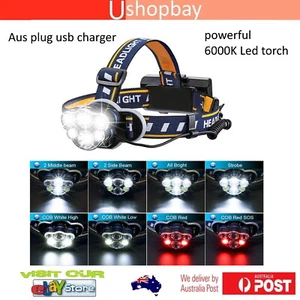 Headlamp HeadTouch 4 T6 LED 2 COB Red Flashlight 60000Lum Bike Cave 18650 - Picture 1 of 8