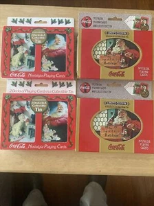 Lot (4) Coca Cola Christmas Santa Nostalgia Playing Cards w/Tin Limited Edition - Picture 1 of 2
